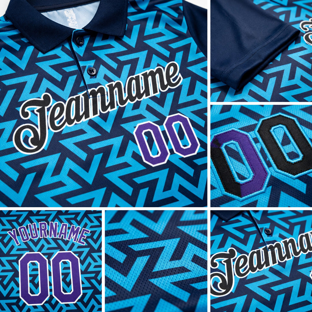 Custom Dark Purple Black-Lakes Blue 3D Esports Performance T-Shirt detail