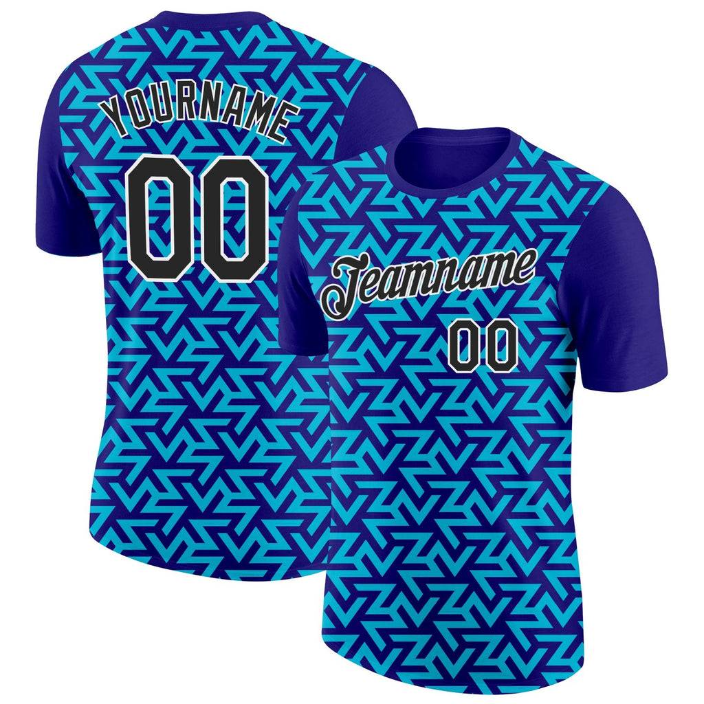 Custom Dark Purple Black-Lakes Blue 3D Esports Performance T-Shirt photo 1