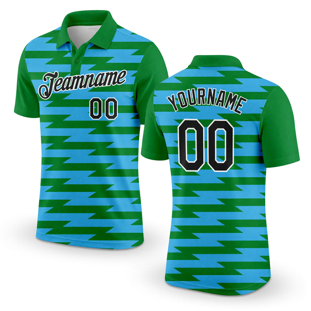 Custom Grass Green Black-Sky Blue 3D Esports Performance T-Shirt