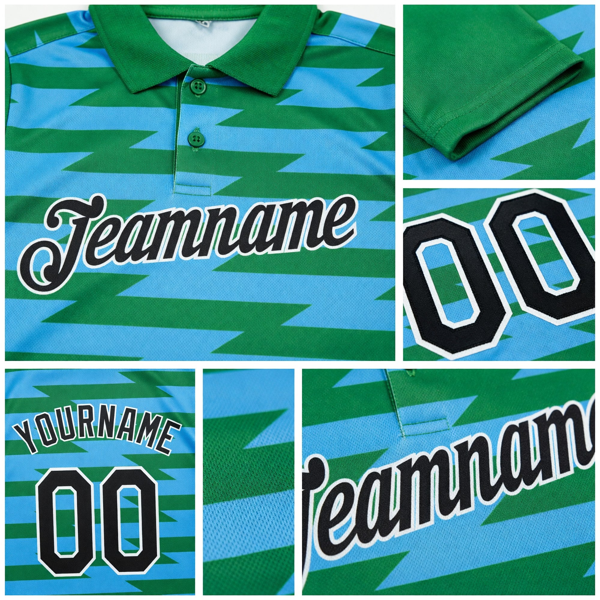 Custom Grass Green Black-Sky Blue 3D Esports Performance T-Shirt detail