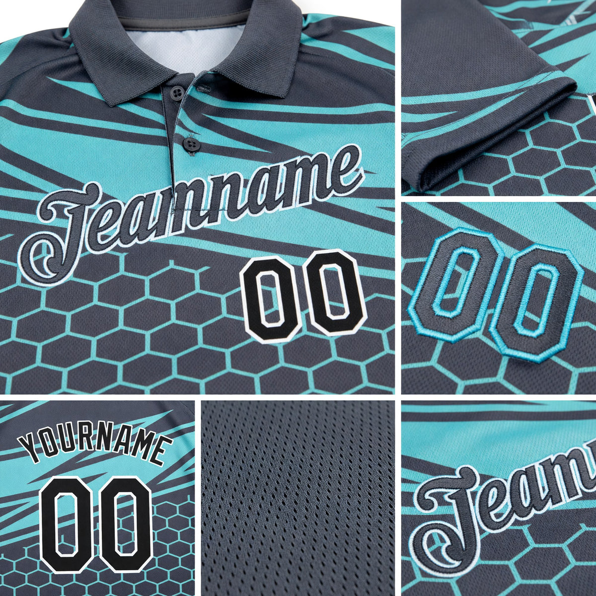 Custom Steel Gray Black-Ice Blue 3D Esports Performance T-Shirt detail
