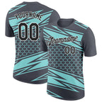 Custom Steel Gray Black-Ice Blue 3D Esports Performance T-Shirt photo 1