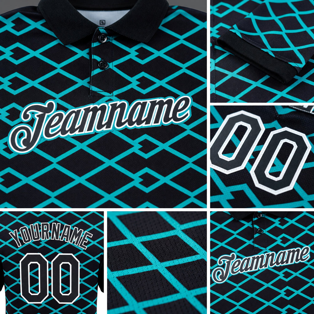 Custom Black Aqua-White 3D Esports Performance T-Shirt detail