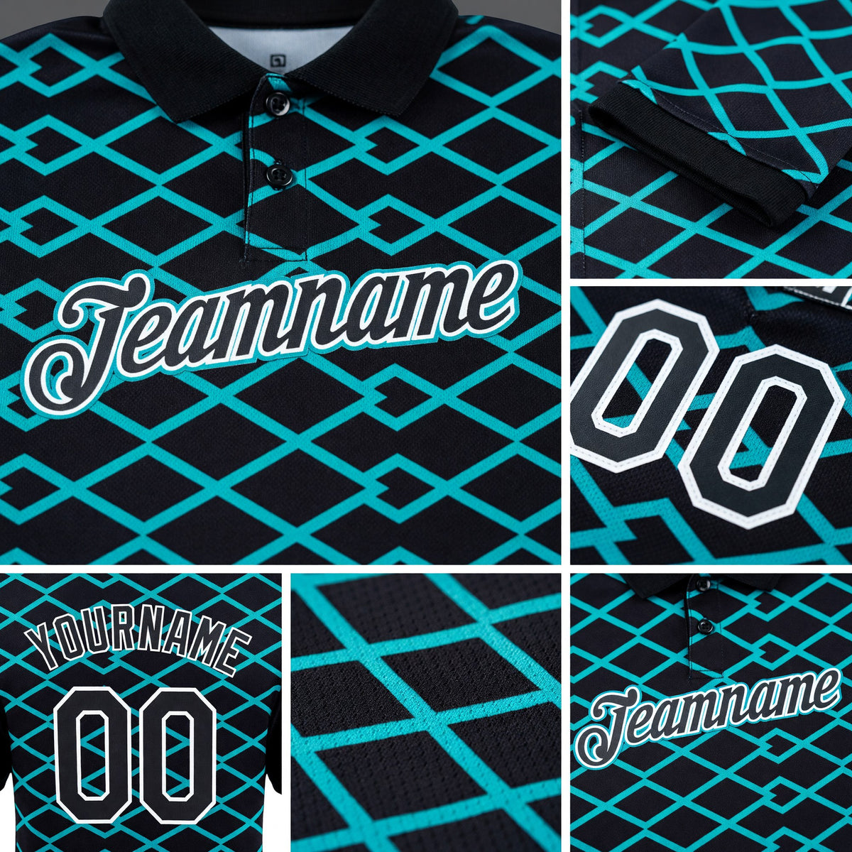 Custom Black Aqua-White 3D Esports Performance T-Shirt detail