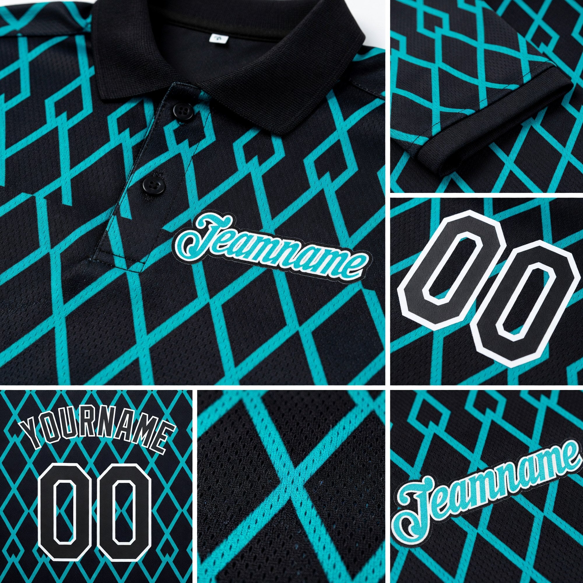 Custom Black Aqua-White 3D Esports Performance T-Shirt detail