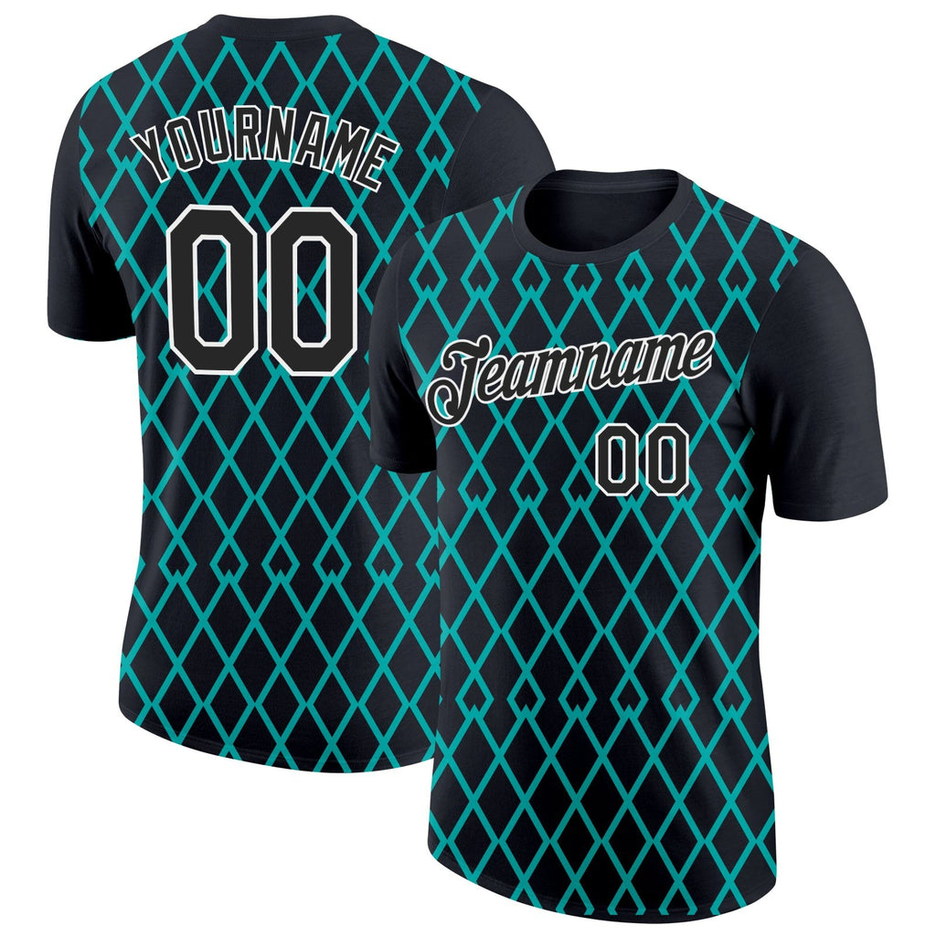 Custom Black Aqua-White 3D Esports Performance T-Shirt photo 1