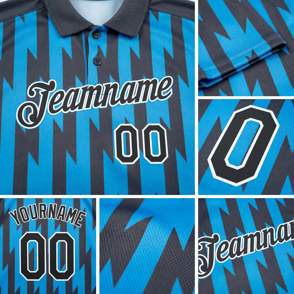 Custom Steel Gray Black-Sky Blue 3D Esports Performance T-Shirt detail