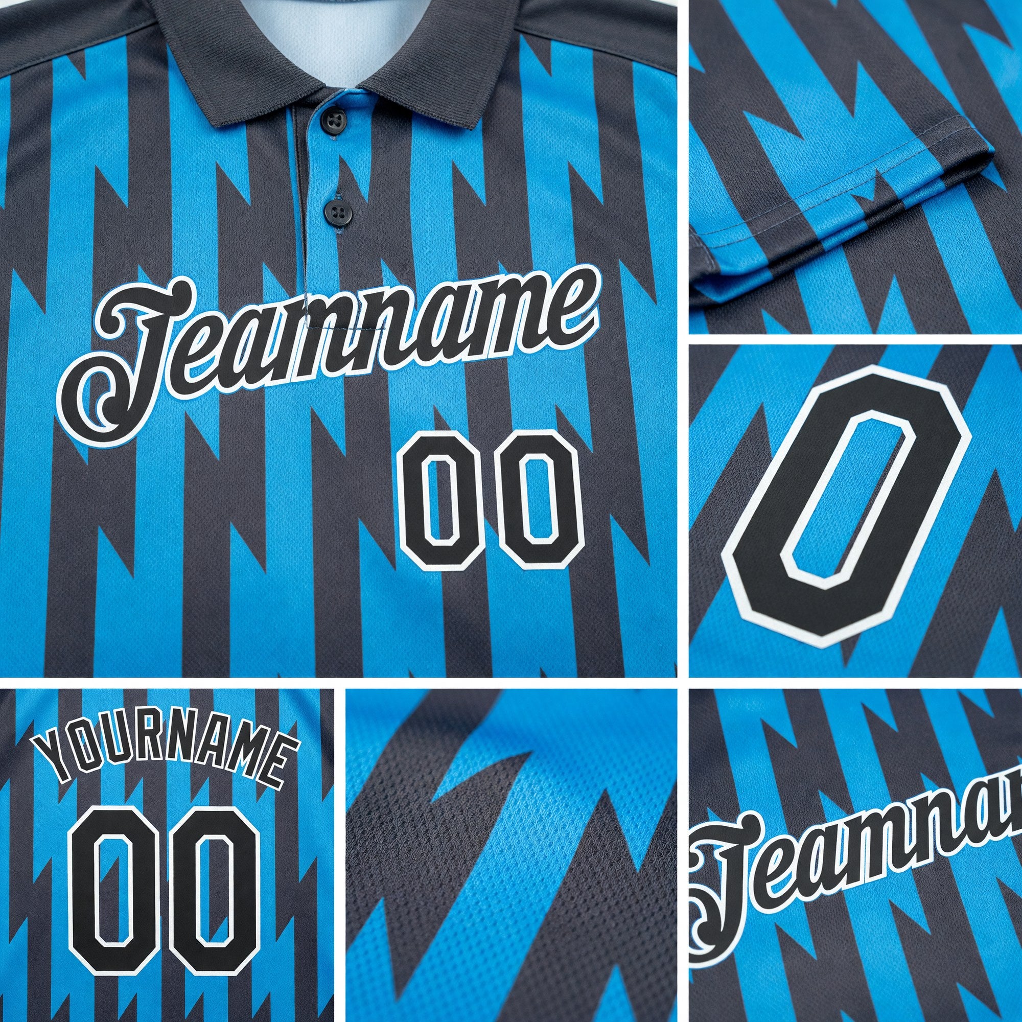 Custom Steel Gray Black-Sky Blue 3D Esports Performance T-Shirt detail