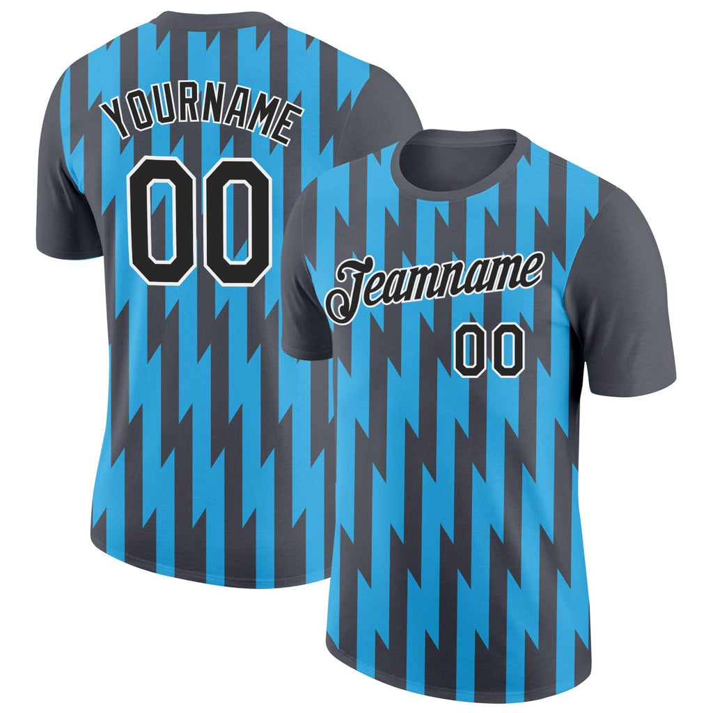 Custom Steel Gray Black-Sky Blue 3D Esports Performance T-Shirt photo 1
