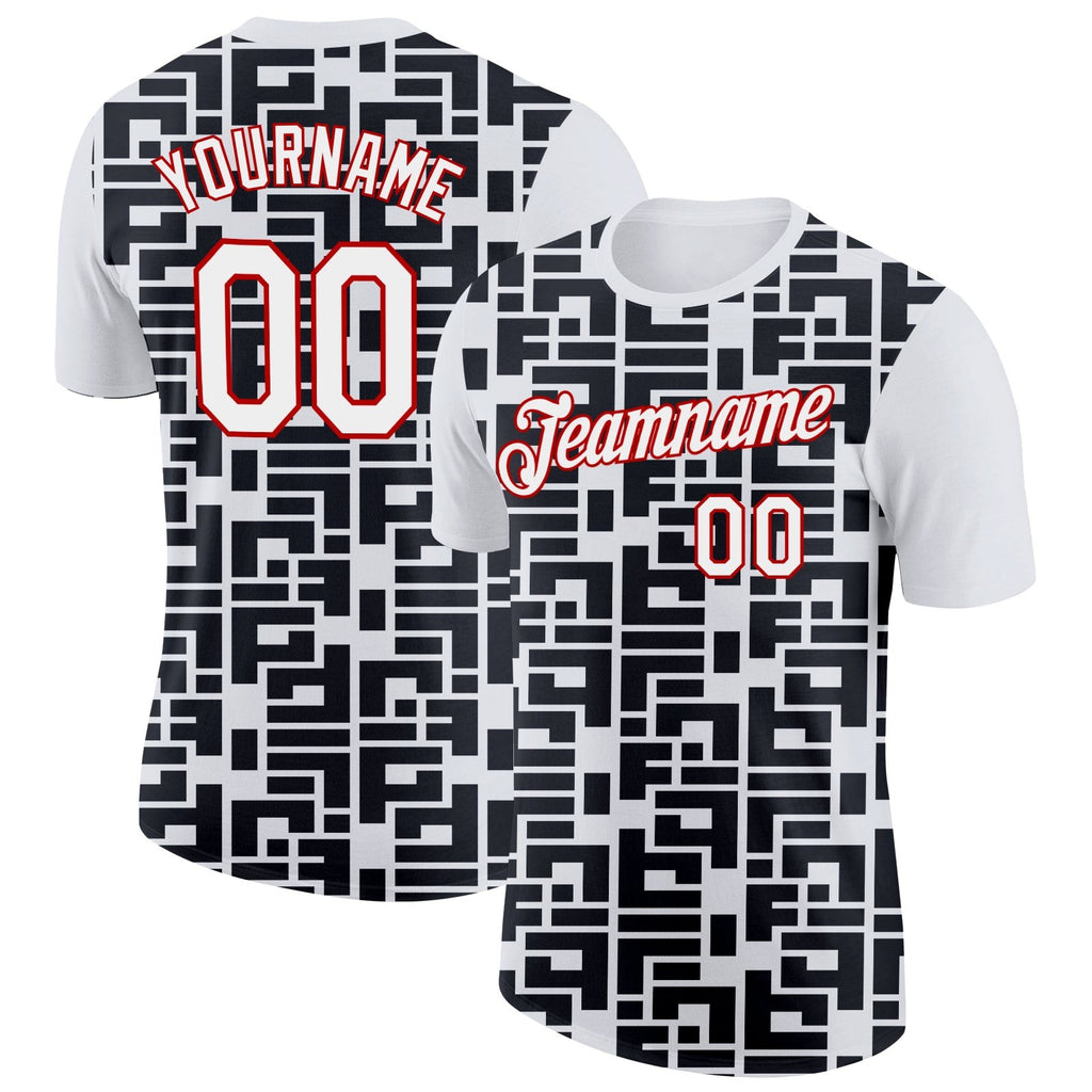 Custom White Black-Red 3D Esports Performance T-Shirt photo 1