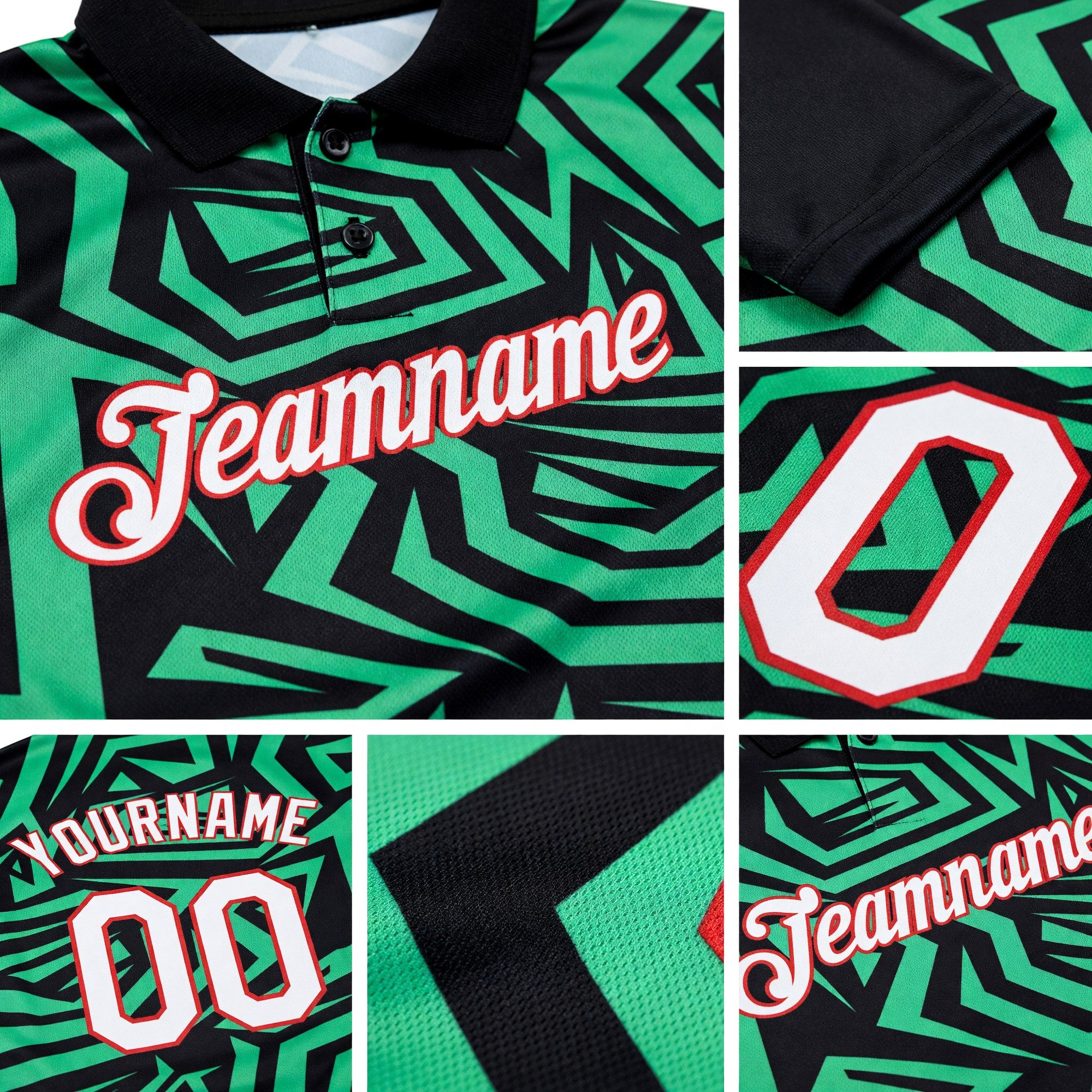 Custom Black Pea Green-Red 3D Esports Performance T-Shirt detail