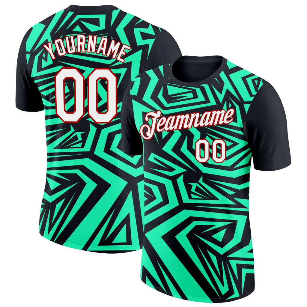 Custom Black Pea Green-Red 3D Esports Performance T-Shirt photo 1