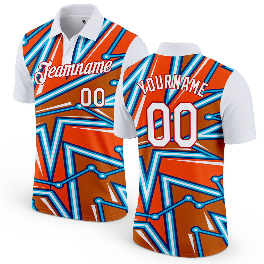 Custom White Orange US Navy Blue Lakes Blue-Red 3D Esports Performance T-Shirt