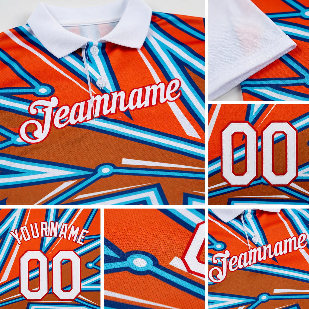 Custom White Orange US Navy Blue Lakes Blue-Red 3D Esports Performance T-Shirt detail