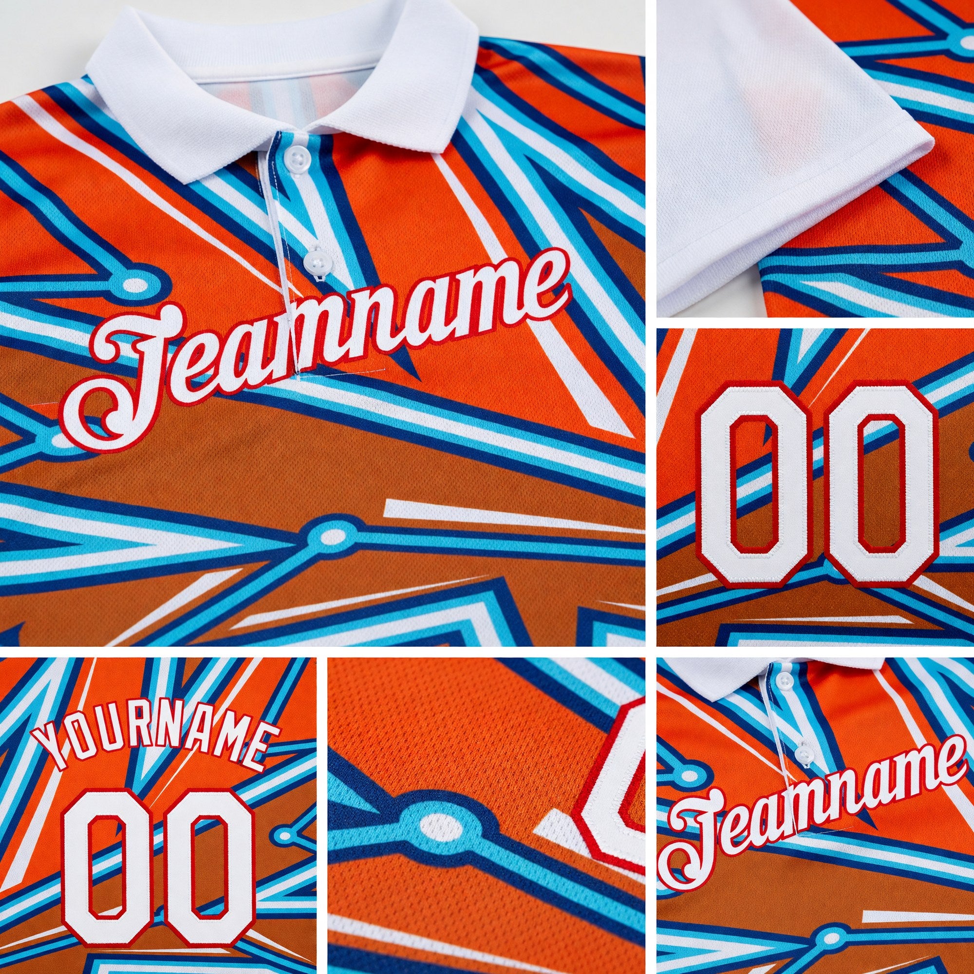 Custom White Orange US Navy Blue Lakes Blue-Red 3D Esports Performance T-Shirt detail