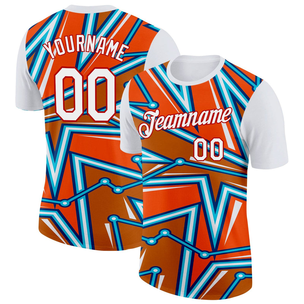 Custom White Orange US Navy Blue Lakes Blue-Red 3D Esports Performance T-Shirt photo 1