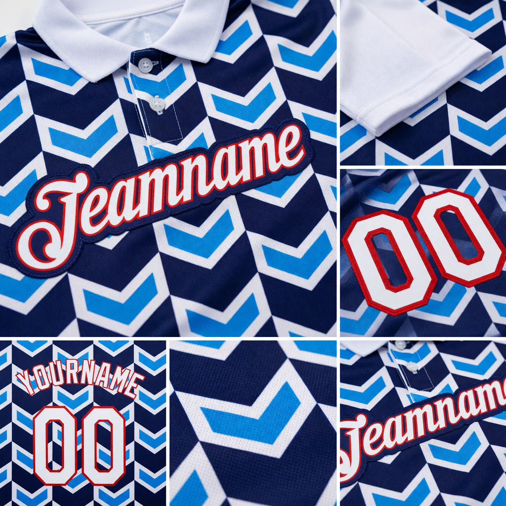 Custom White Dark Purple Powder Blue-Red 3D Esports Performance T-Shirt detail