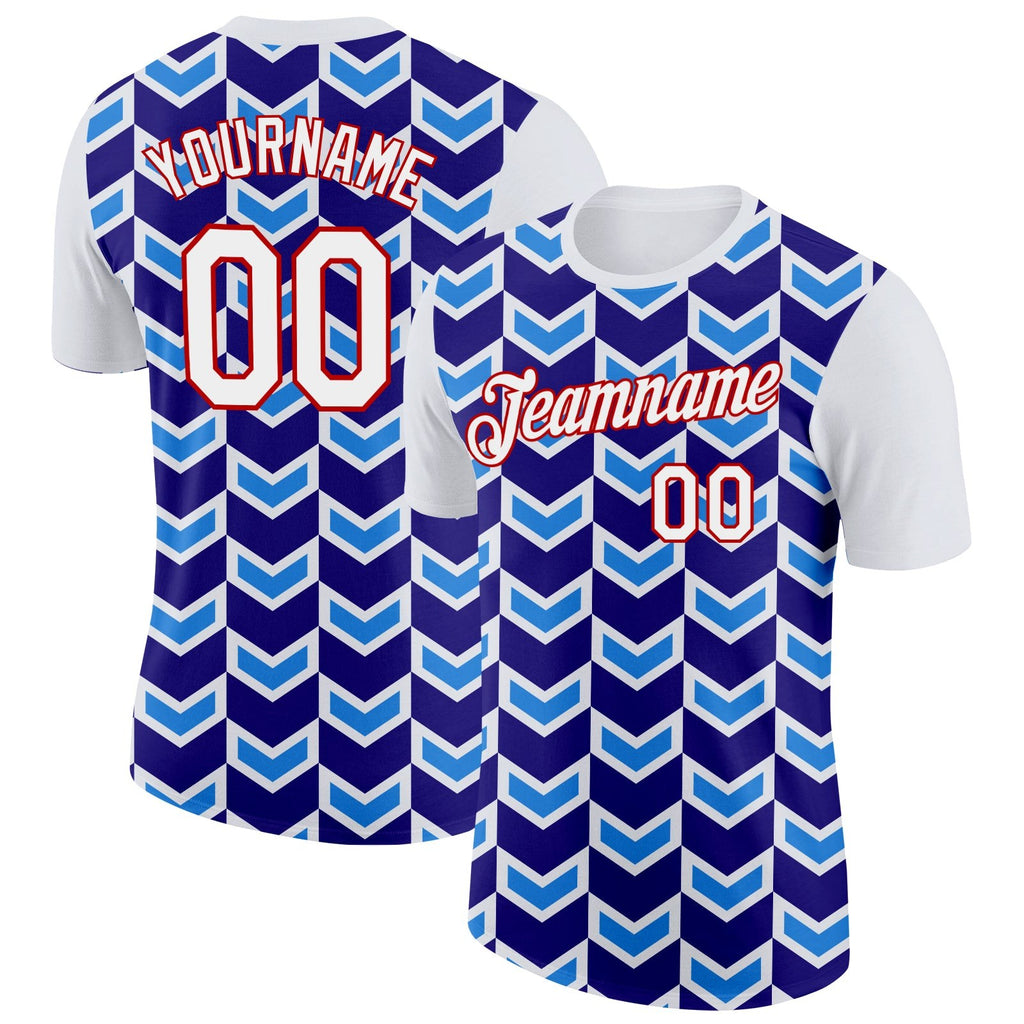 Custom White Dark Purple Powder Blue-Red 3D Esports Performance T-Shirt photo 1