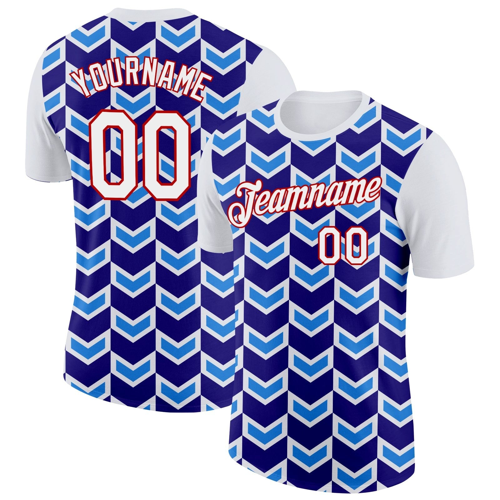 Custom White Dark Purple Powder Blue-Red 3D Esports Performance T-Shirt photo 1
