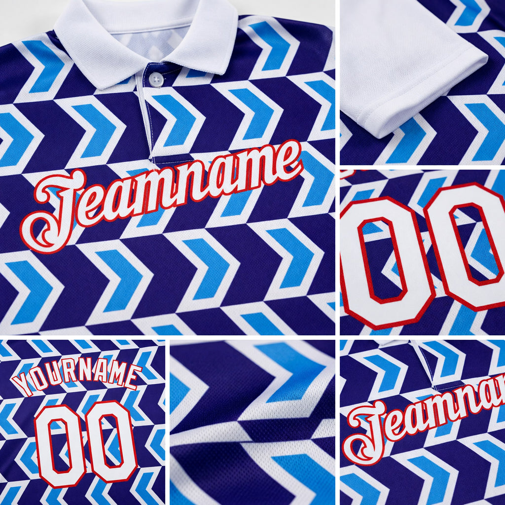 Custom White Dark Purple Powder Blue-Red 3D Esports Performance T-Shirt detail