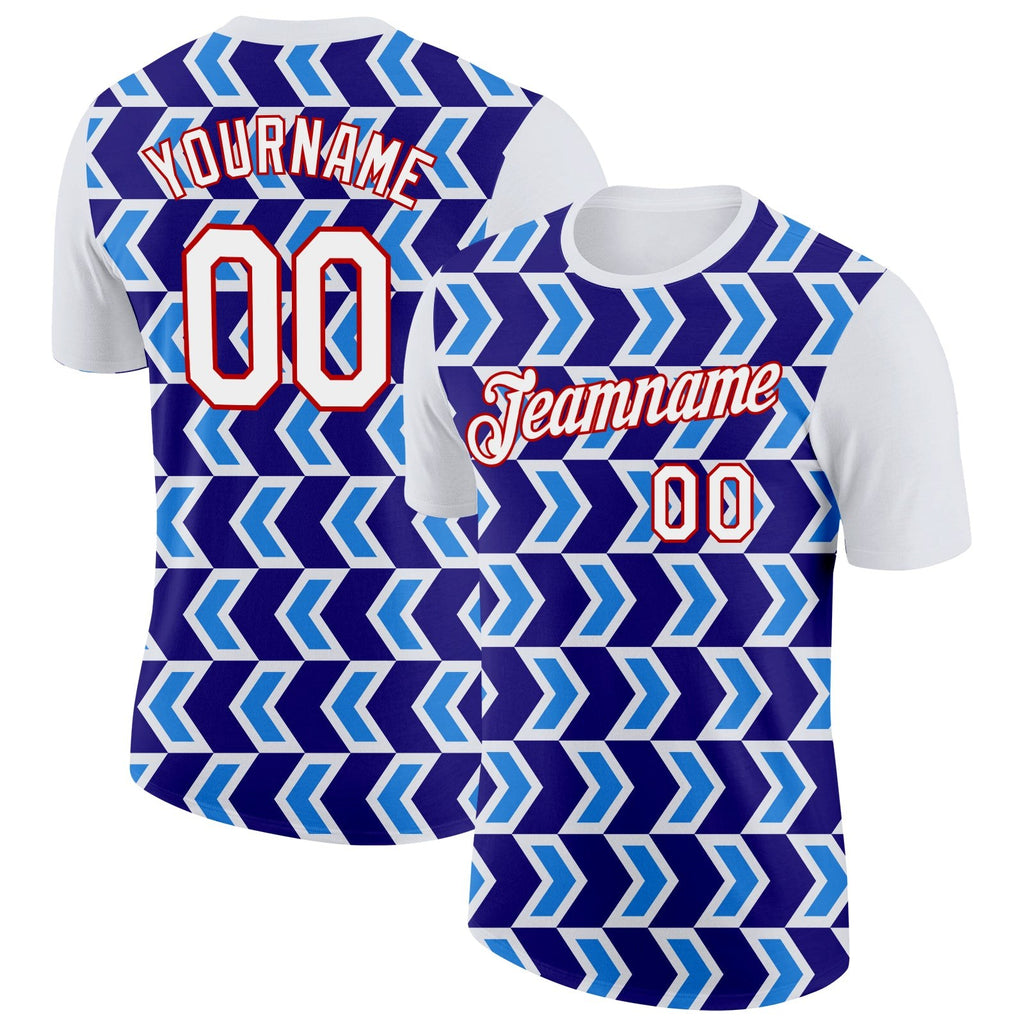 Custom White Dark Purple Powder Blue-Red 3D Esports Performance T-Shirt photo 1