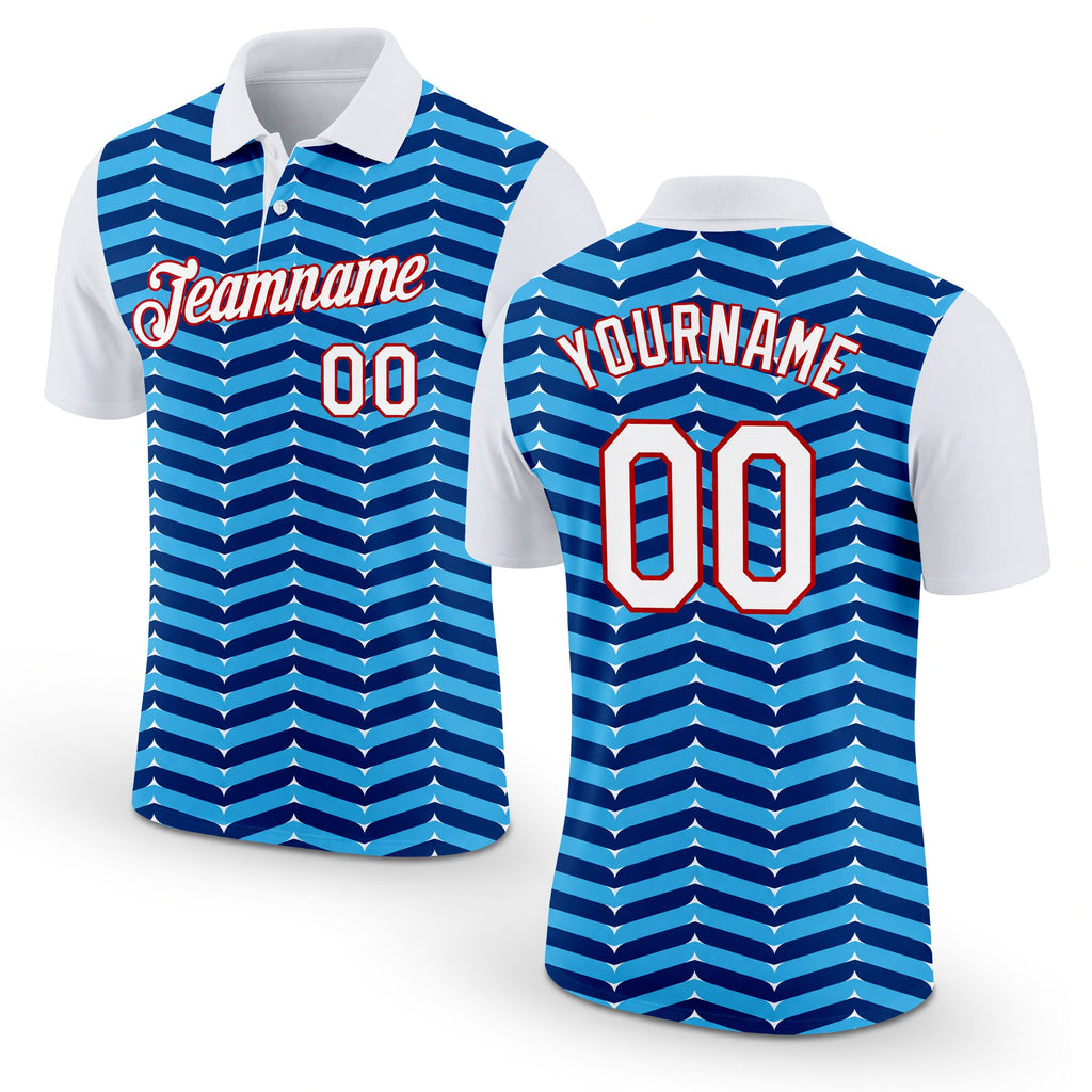 Custom White Sky Blue US Navy Blue-Red 3D Esports Performance T-Shirt