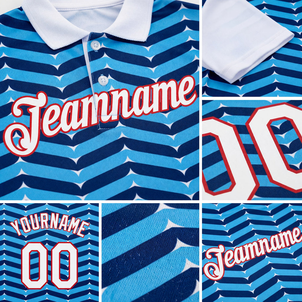 Custom White Sky Blue US Navy Blue-Red 3D Esports Performance T-Shirt detail