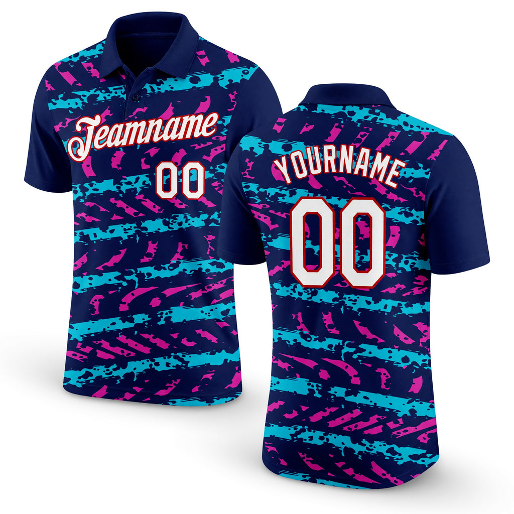 Custom Navy Lakes Blue Deep Pink-Red 3D Esports Performance T-Shirt