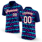 Custom Navy Lakes Blue Deep Pink-Red 3D Esports Performance T-Shirt