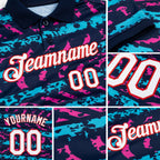 Custom Navy Lakes Blue Deep Pink-Red 3D Esports Performance T-Shirt detail