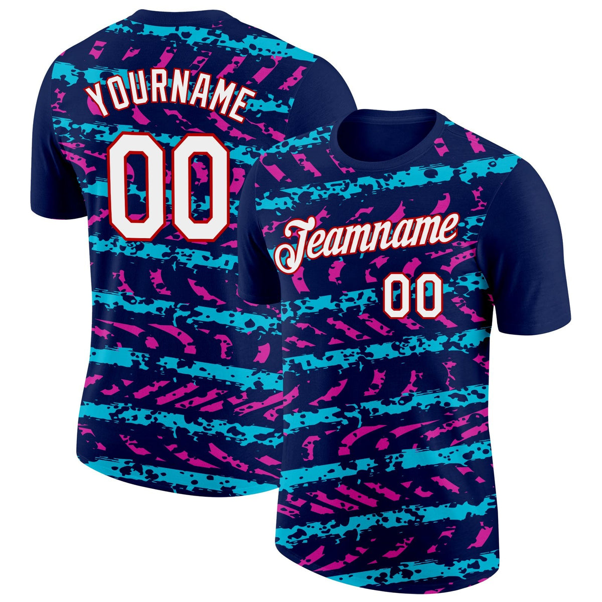 Custom Navy Lakes Blue Deep Pink-Red 3D Esports Performance T-Shirt photo 1