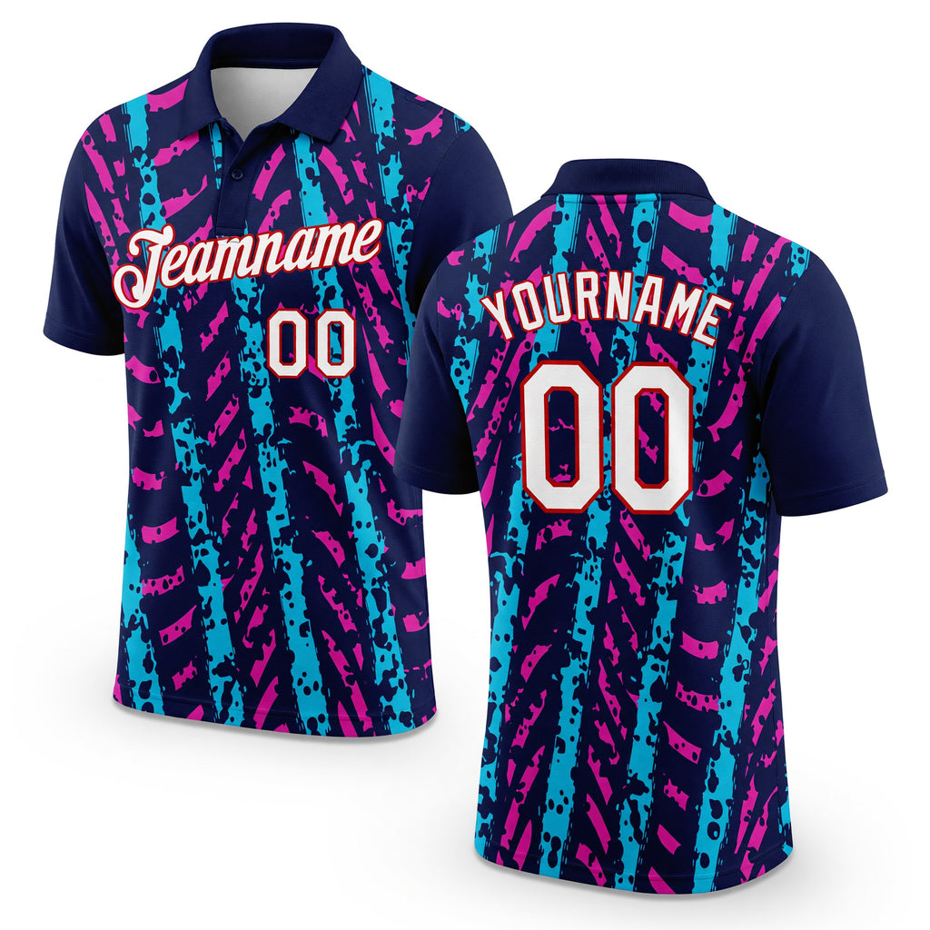 Custom Navy Lakes Blue Deep Pink-Red 3D Esports Performance T-Shirt