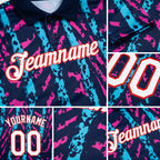 Custom Navy Lakes Blue Deep Pink-Red 3D Esports Performance T-Shirt detail