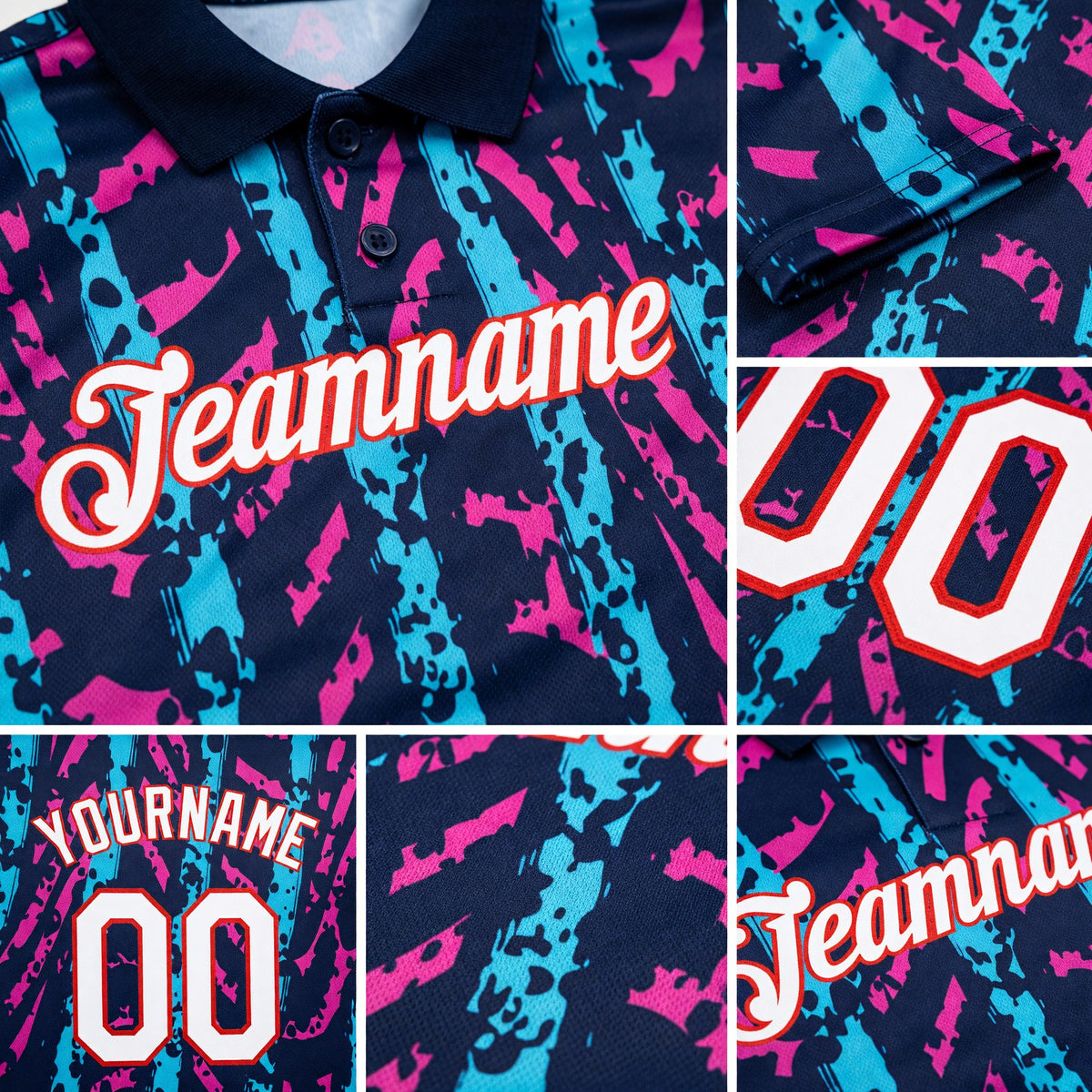 Custom Navy Lakes Blue Deep Pink-Red 3D Esports Performance T-Shirt detail