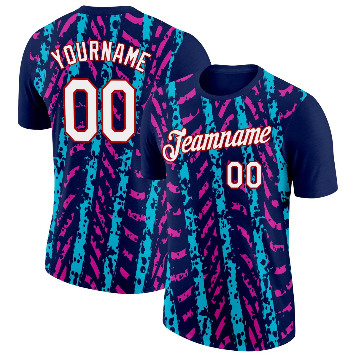 Custom Navy Lakes Blue Deep Pink-Red 3D Esports Performance T-Shirt photo 1