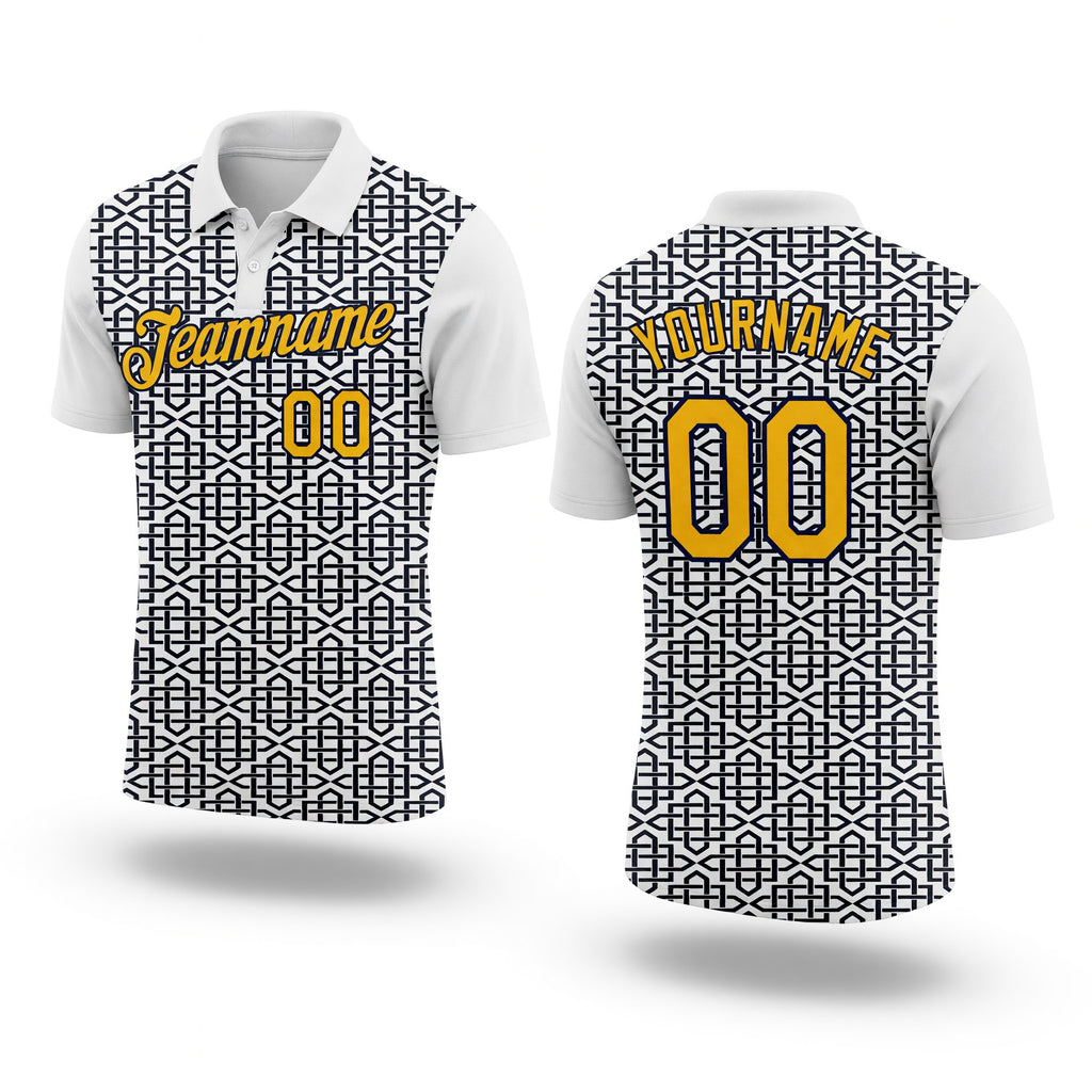 Custom White Gold Black-Navy 3D Esports Performance T-Shirt