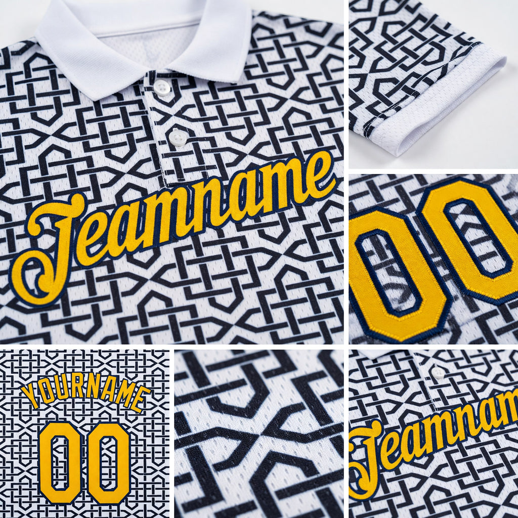 Custom White Gold Black-Navy 3D Esports Performance T-Shirt detail