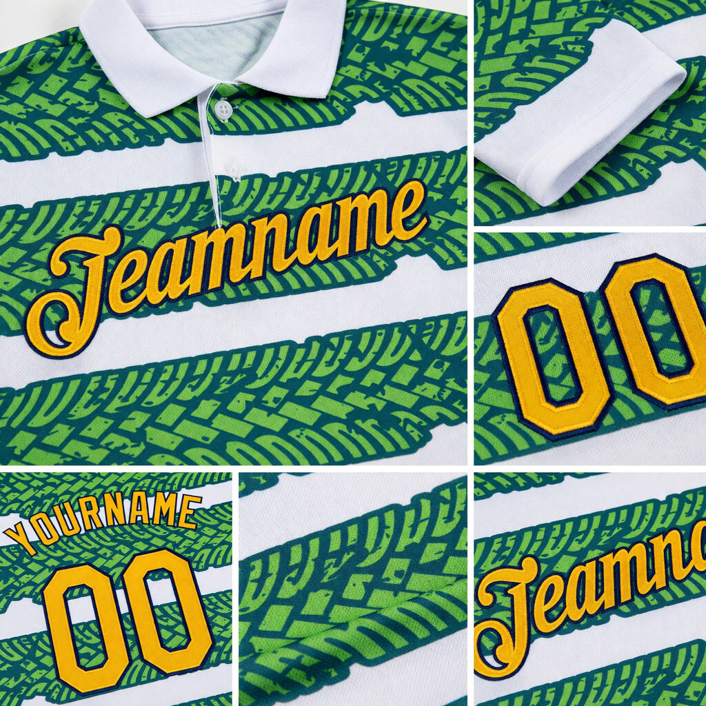 Custom White Gold Aurora Green Midnight Green-Navy 3D Esports Performance T-Shirt detail