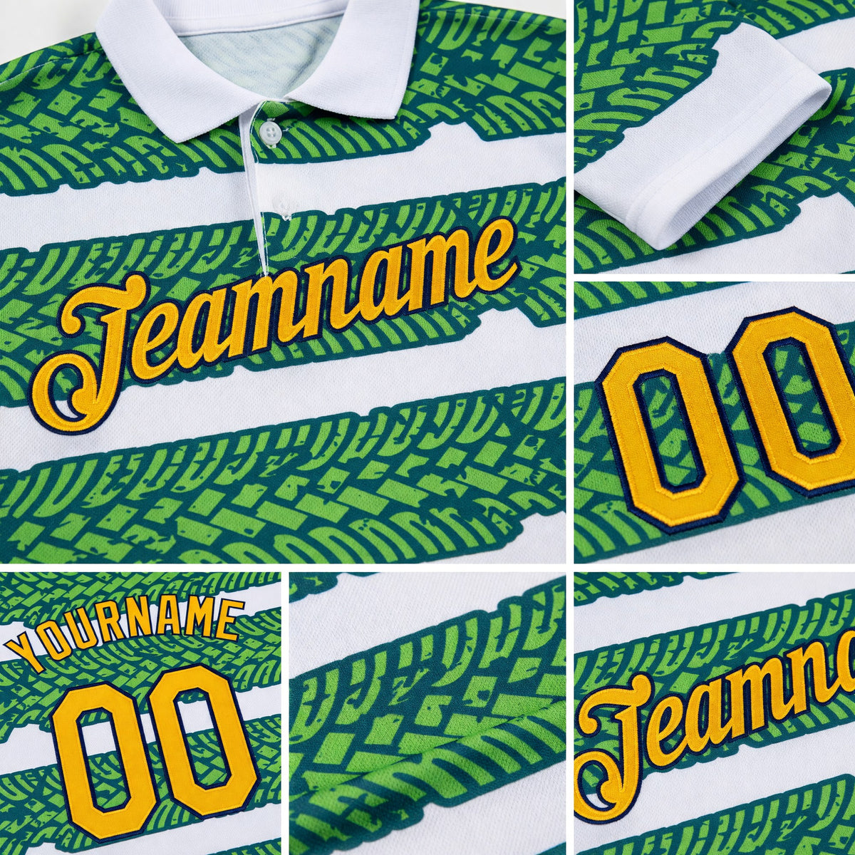 Custom White Gold Aurora Green Midnight Green-Navy 3D Esports Performance T-Shirt detail