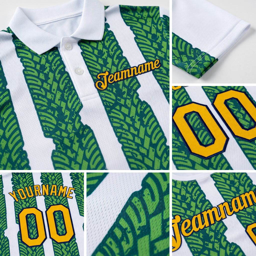 Custom White Gold Aurora Green Midnight Green-Navy 3D Esports Performance T-Shirt detail