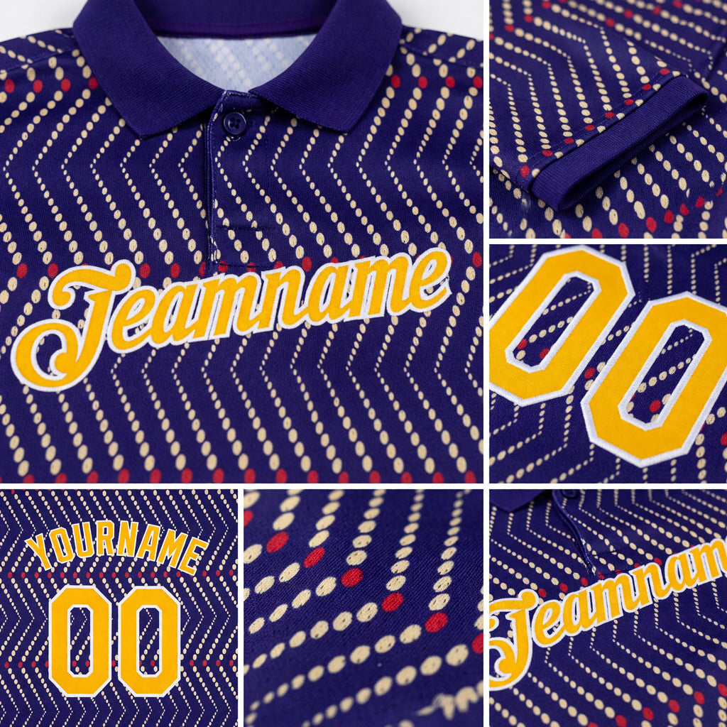 Custom Dark Purple Gold Cream Red-White 3D Esports Performance T-Shirt detail