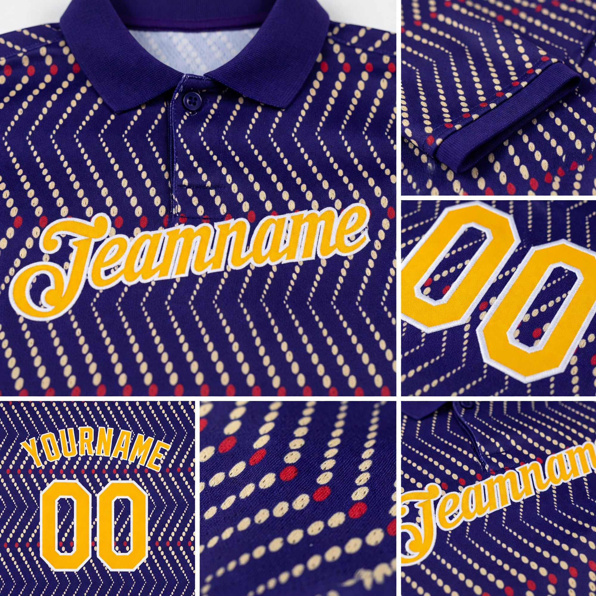 Custom Dark Purple Gold Cream Red-White 3D Esports Performance T-Shirt detail
