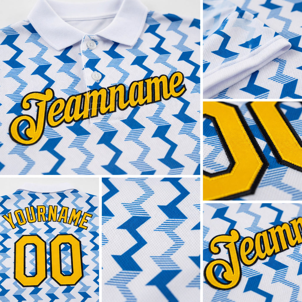 Custom White Gold Blue-Black 3D Esports Performance T-Shirt detail