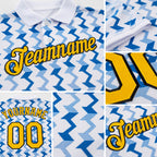 Custom White Gold Blue-Black 3D Esports Performance T-Shirt detail