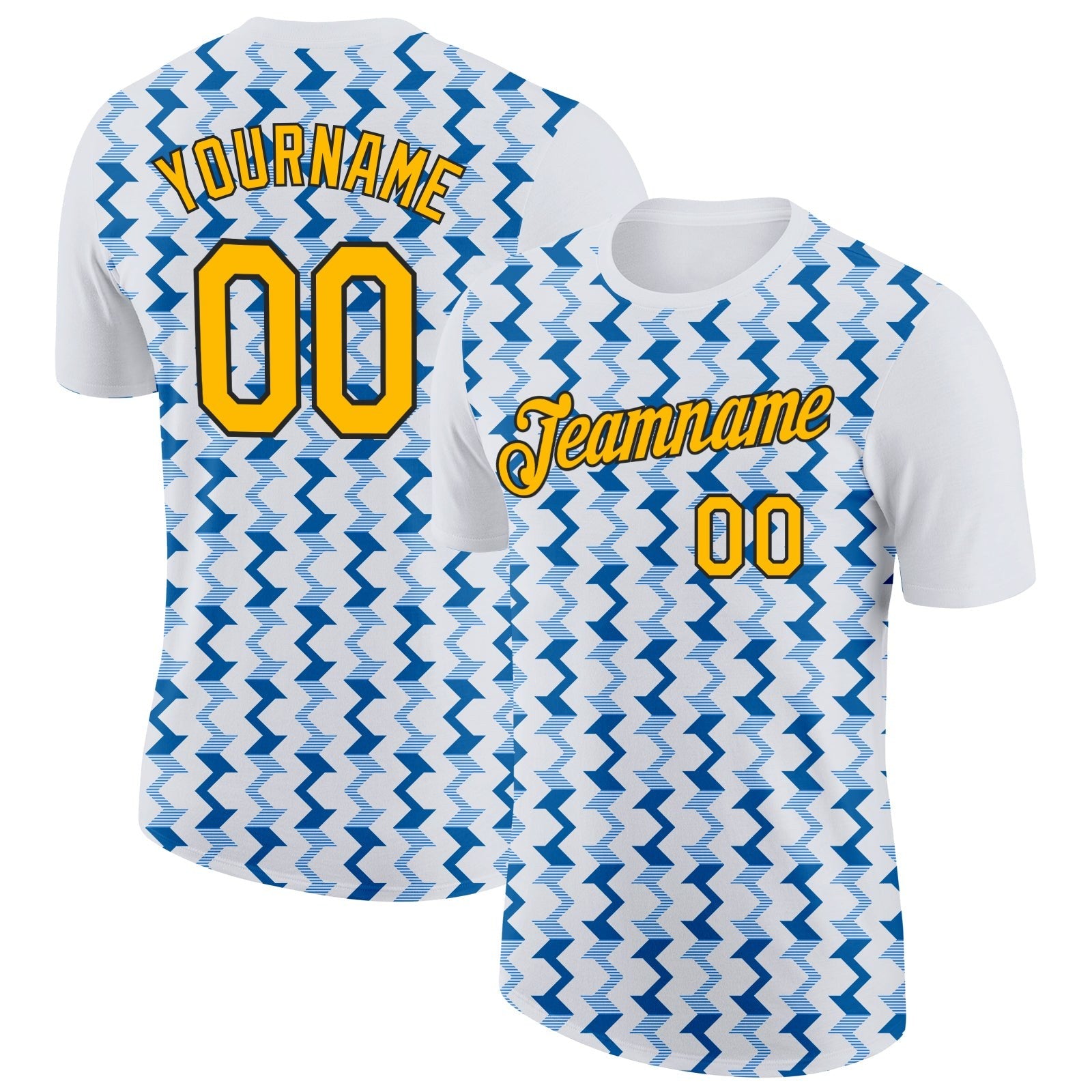 Custom White Gold Blue-Black 3D Esports Performance T-Shirt photo 1