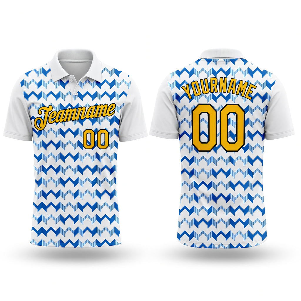 Custom White Gold Blue-Black 3D Esports Performance T-Shirt