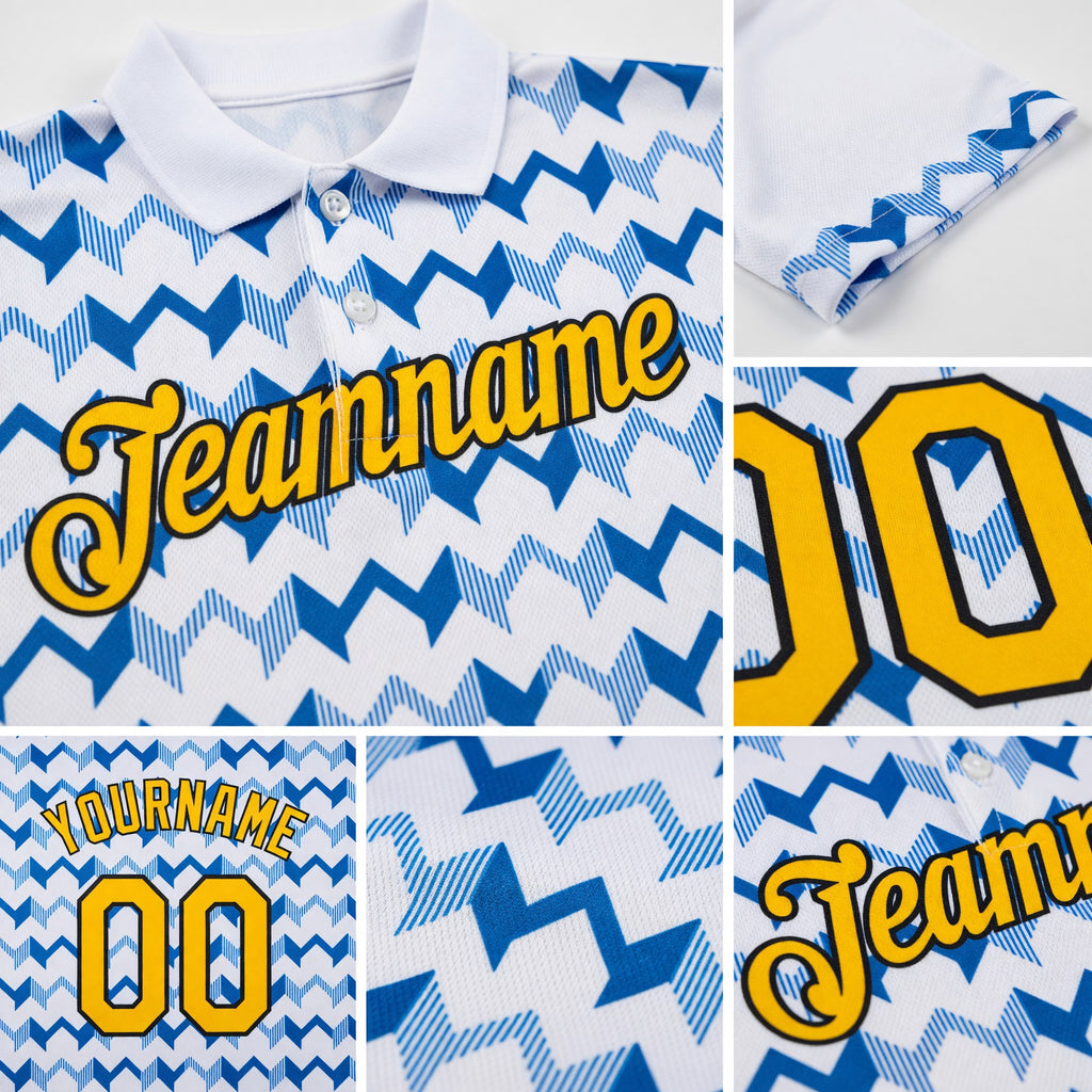 Custom White Gold Blue-Black 3D Esports Performance T-Shirt detail