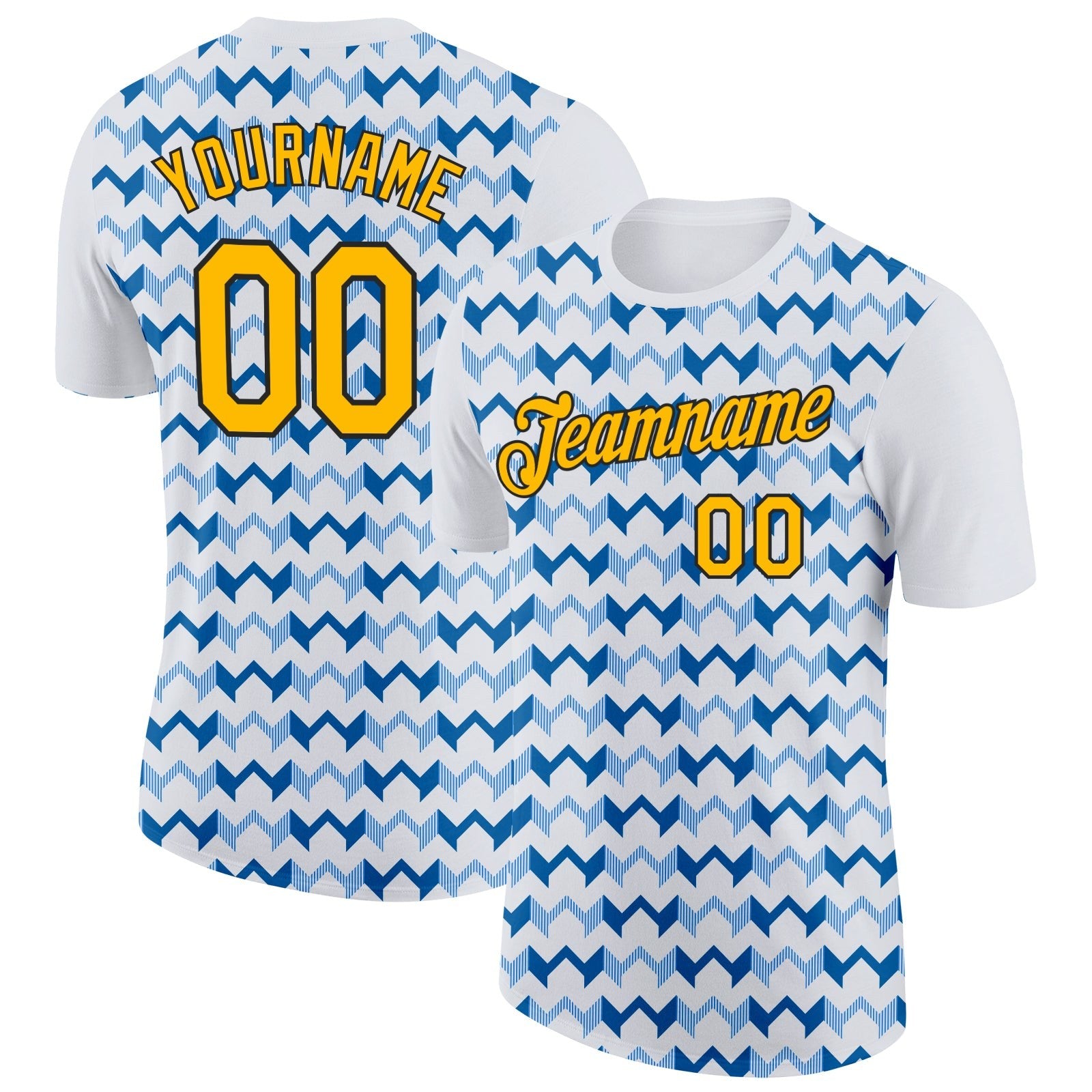 Custom White Gold Blue-Black 3D Esports Performance T-Shirt photo 1