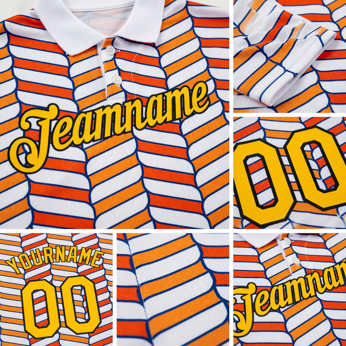 Custom White Gold Orange US Navy Blue-Black 3D Esports Performance T-Shirt detail