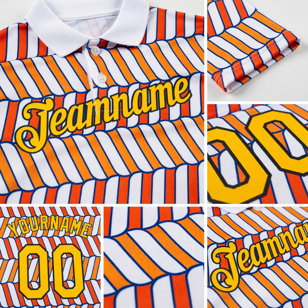 Custom White Gold Orange US Navy Blue-Black 3D Esports Performance T-Shirt detail